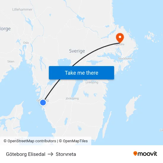 Göteborg Elisedal to Storvreta map