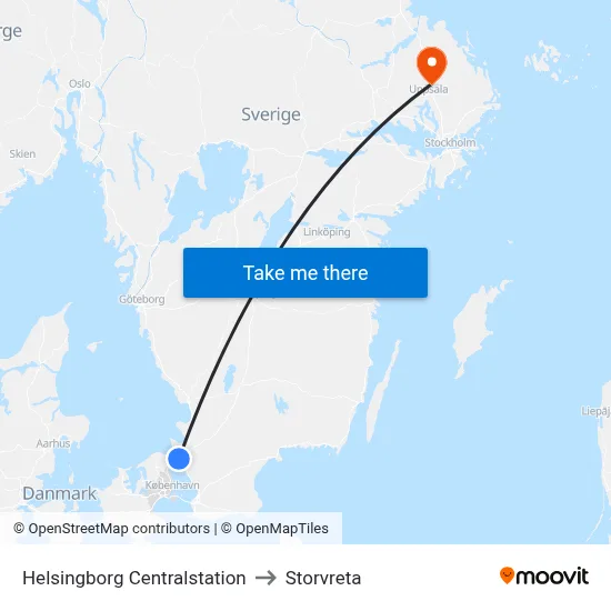Helsingborg Centralstation to Storvreta map