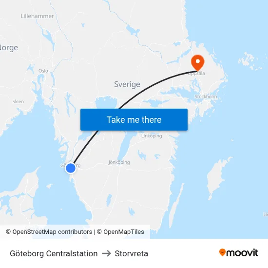 Göteborg Centralstation to Storvreta map