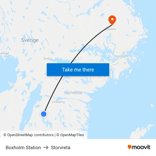 Boxholm Station to Storvreta map