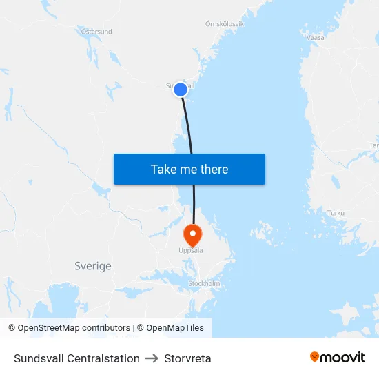 Sundsvall Centralstation to Storvreta map
