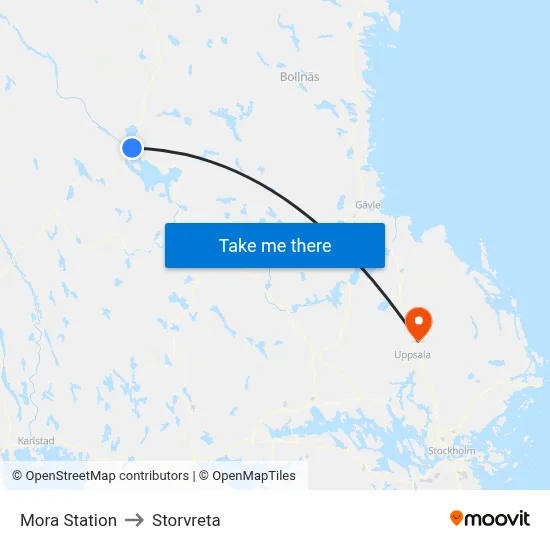 Mora Station to Storvreta map