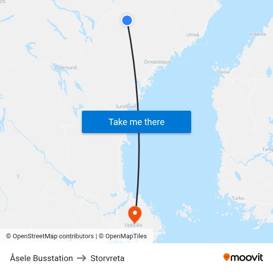 Åsele Busstation to Storvreta map