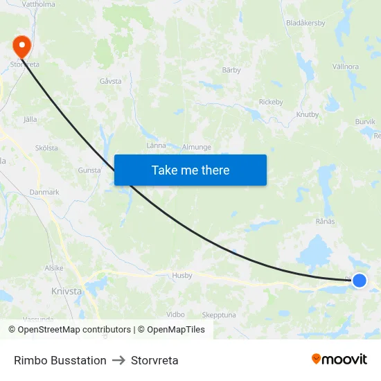 Rimbo Busstation to Storvreta map