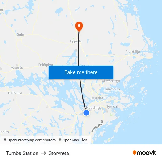 Tumba Station to Storvreta map