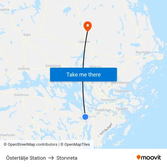 Östertälje Station to Storvreta map