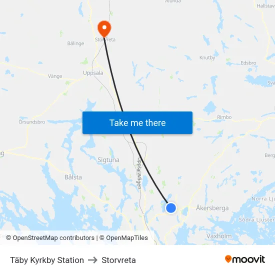 Täby Kyrkby Station to Storvreta map