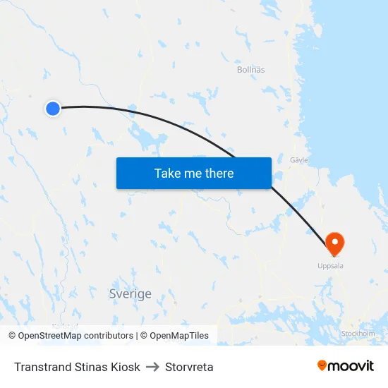 Transtrand Stinas Kiosk to Storvreta map