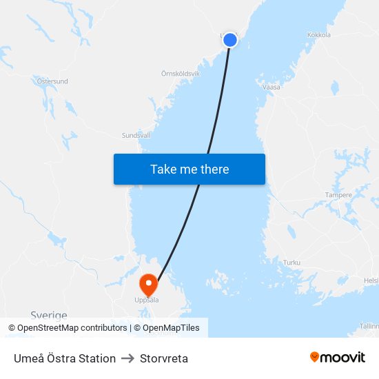 Umeå Östra Station to Storvreta map