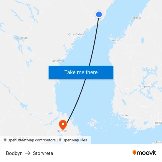 Bodbyn to Storvreta map