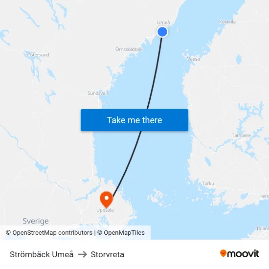 Strömbäck Umeå to Storvreta map