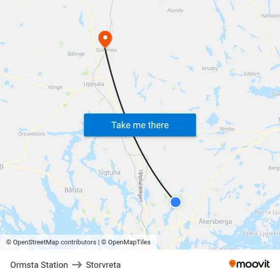 Ormsta Station to Storvreta map