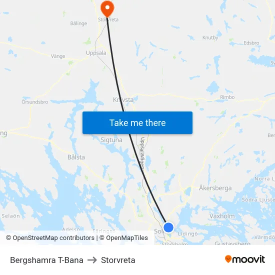 Bergshamra T-Bana to Storvreta map