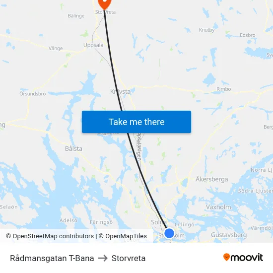 Rådmansgatan T-Bana to Storvreta map