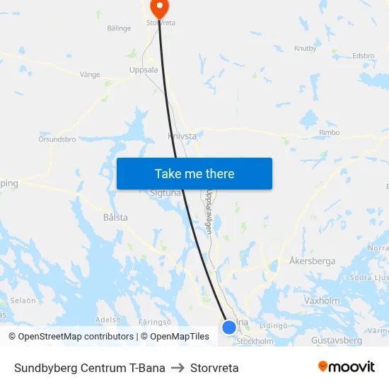 Sundbyberg Centrum T-Bana to Storvreta map