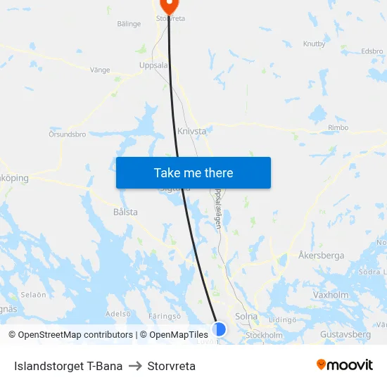 Islandstorget T-Bana to Storvreta map
