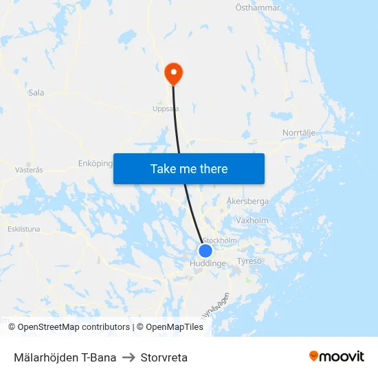 Mälarhöjden T-Bana to Storvreta map