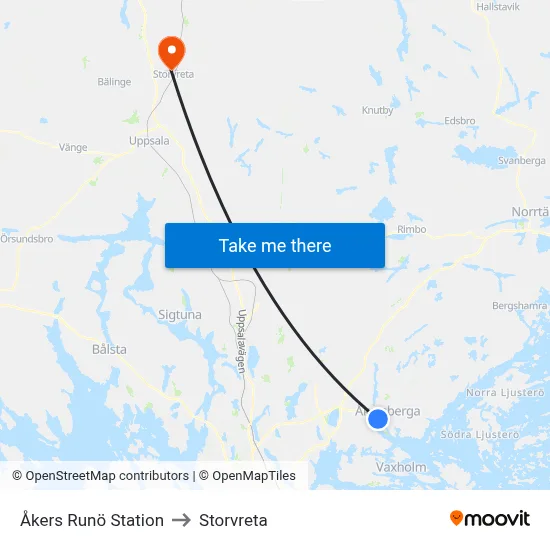 Åkers Runö Station to Storvreta map