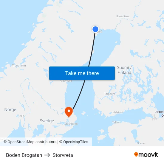 Boden Brogatan to Storvreta map