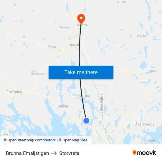 Brunna Emaljstigen to Storvreta map