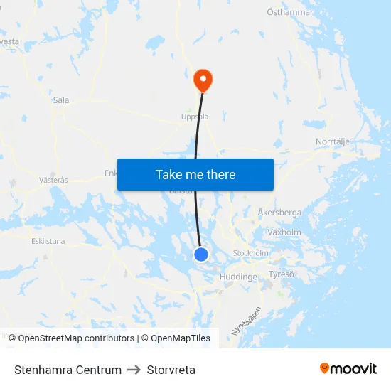 Stenhamra Centrum to Storvreta map