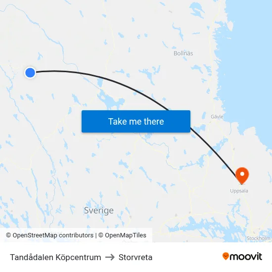 Tandådalen Köpcentrum to Storvreta map