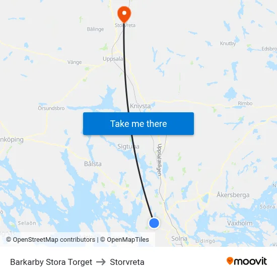Barkarby Stora Torget to Storvreta map