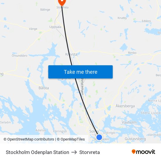 Stockholm Odenplan Station to Storvreta map