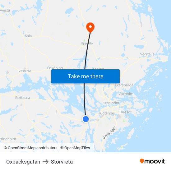 Oxbacksgatan to Storvreta map