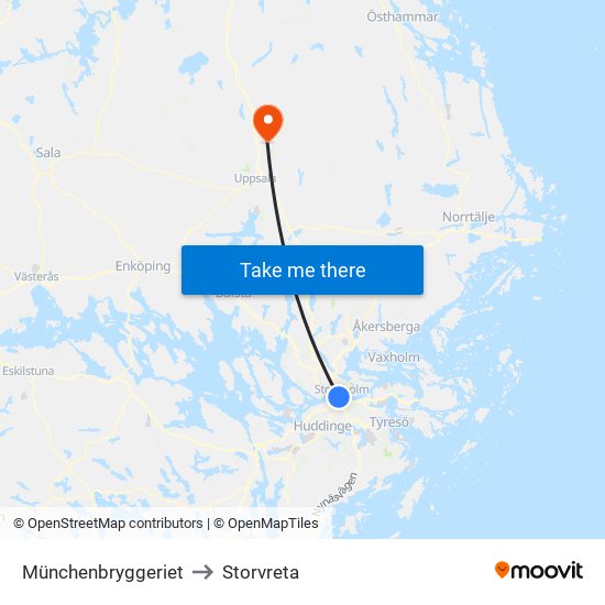 Münchenbryggeriet to Storvreta map