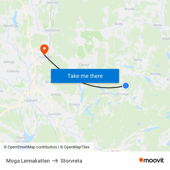 Moga Lennakatten to Storvreta map