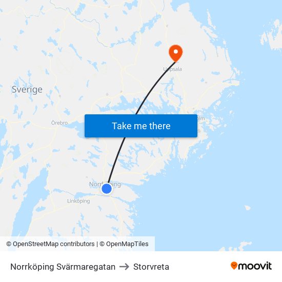 Norrköping Svärmaregatan to Storvreta map