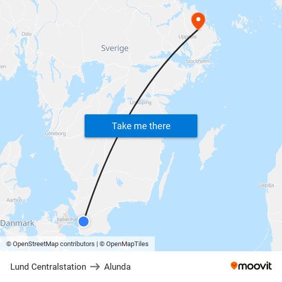 Lund Centralstation to Alunda map