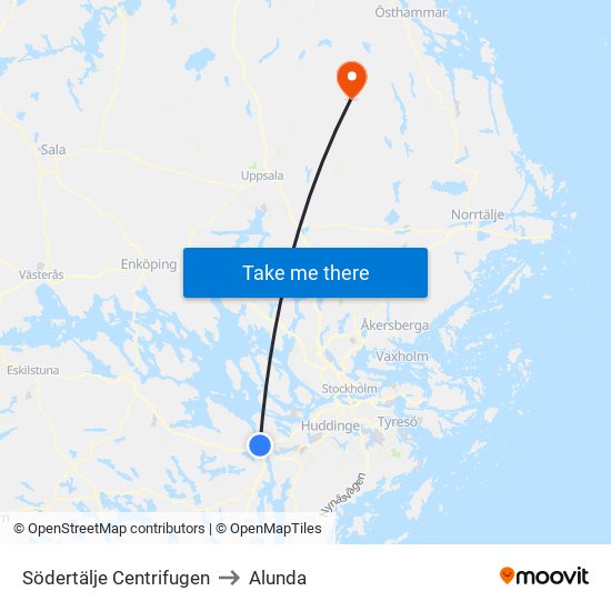 Södertälje Centrifugen to Alunda map