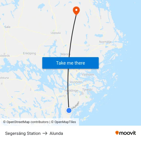 Segersäng Station to Alunda map