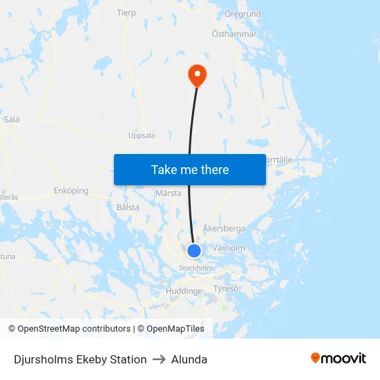 Djursholms Ekeby Station to Alunda map