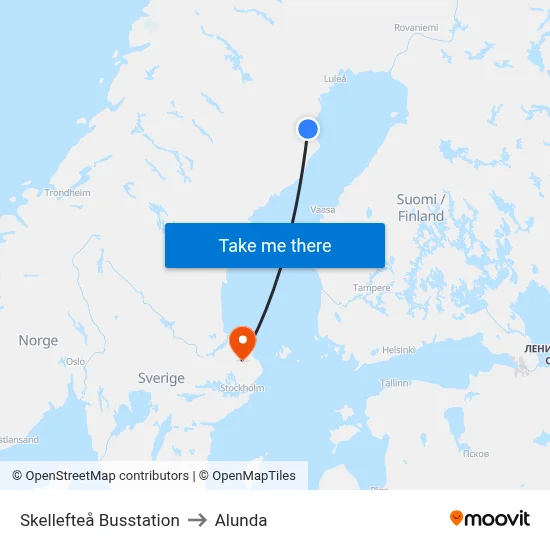 Skellefteå Busstation to Alunda map