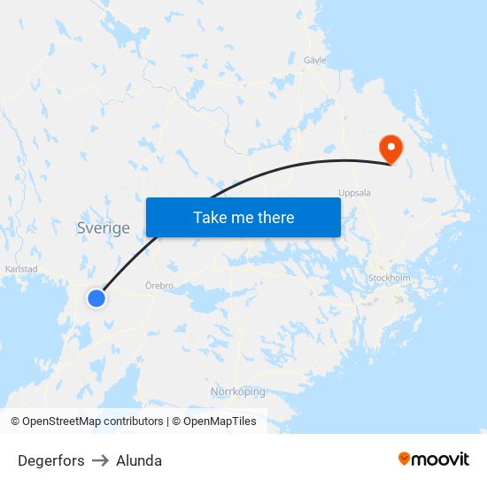 Degerfors to Alunda map