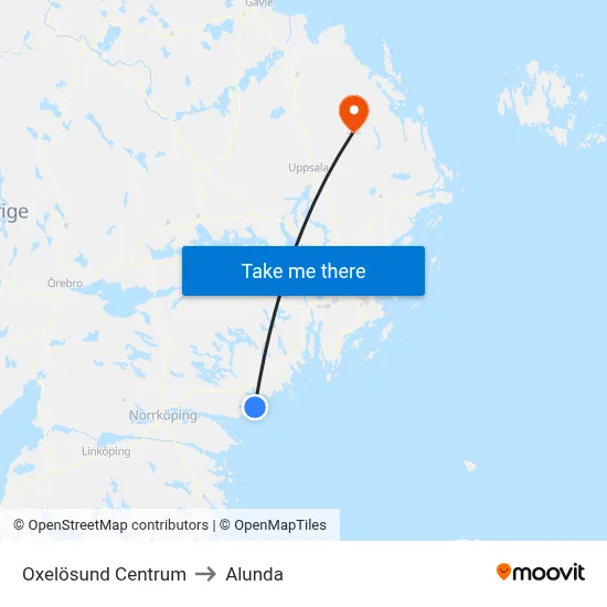 Oxelösund Centrum to Alunda map