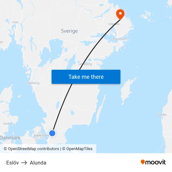 Eslöv to Alunda map
