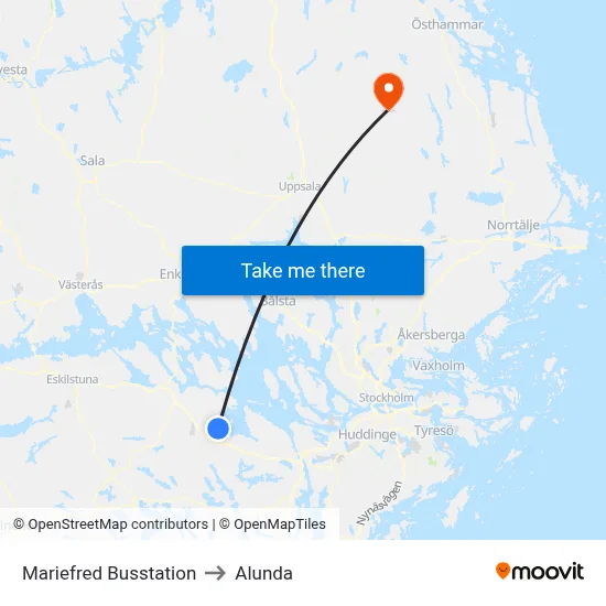 Mariefred Busstation to Alunda map