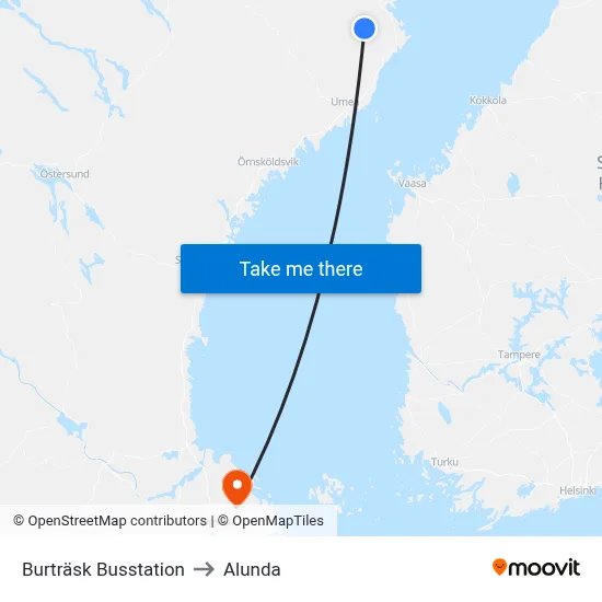 Burträsk Busstation to Alunda map