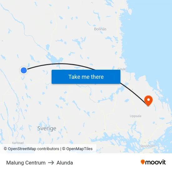 Malung Centrum to Alunda map