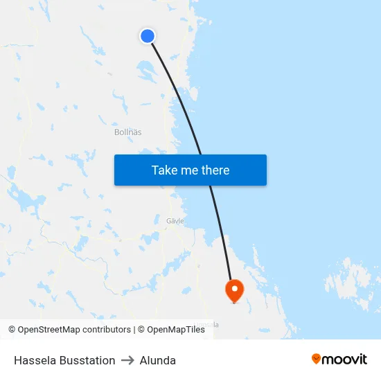 Hassela Busstation to Alunda map