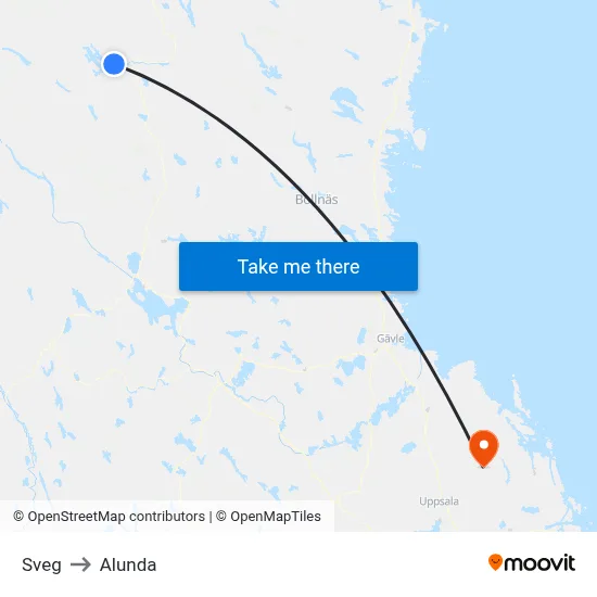 Sveg to Alunda map