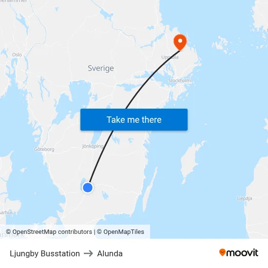 Ljungby Busstation to Alunda map