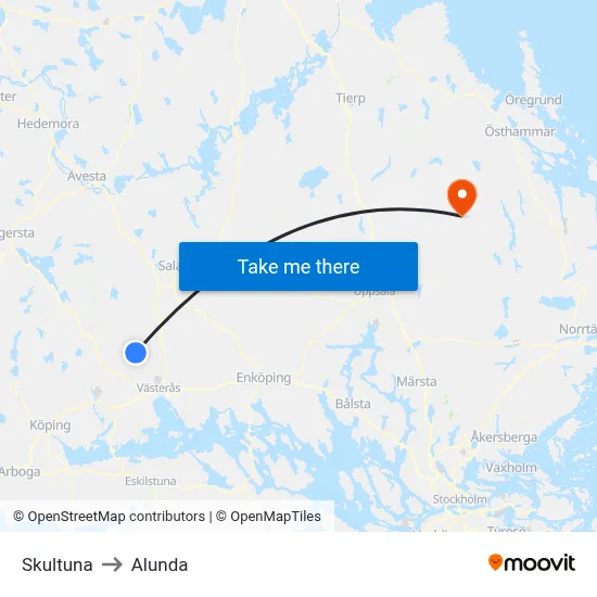 Skultuna to Alunda map
