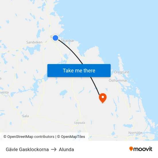Gävle Gasklockorna to Alunda map