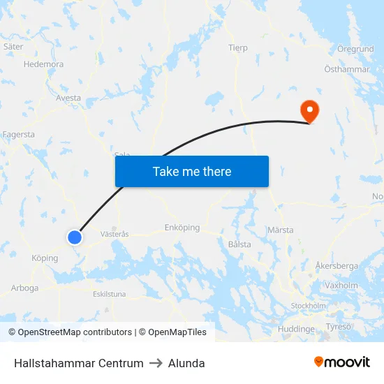 Hallstahammar Centrum to Alunda map