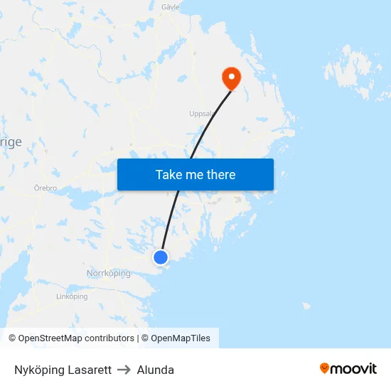 Nyköping Lasarett to Alunda map